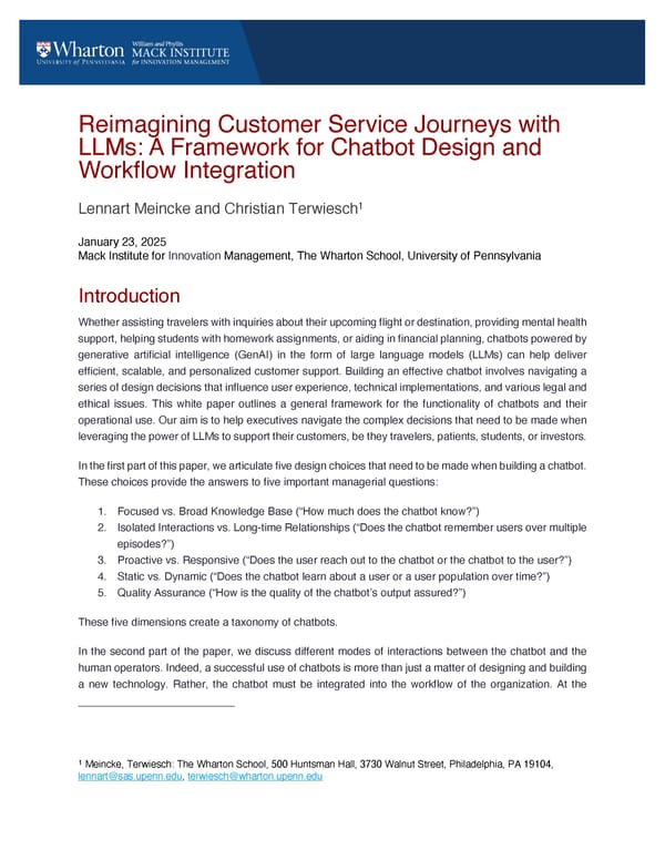 Reimagining Customer Service Journeys with LLMs: A Framework for Chatbot Design and Workflow Integration - Page 1