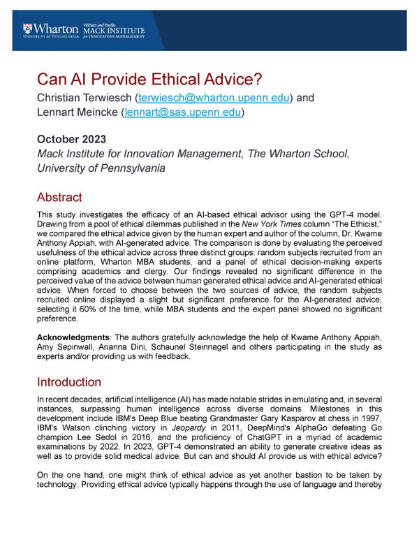 Can AI Provide Ethical Advice? - Page 1