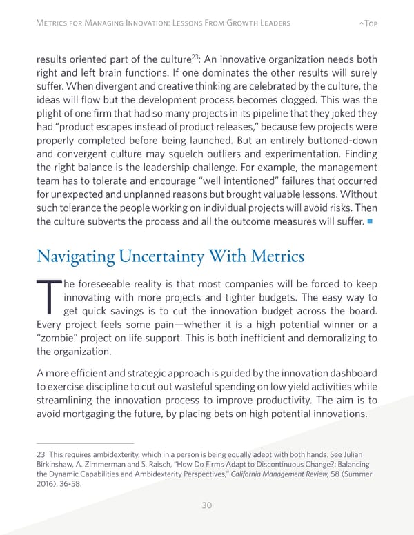 Metrics for Managing Innovation: Lessons From Growth Leaders - Page 30