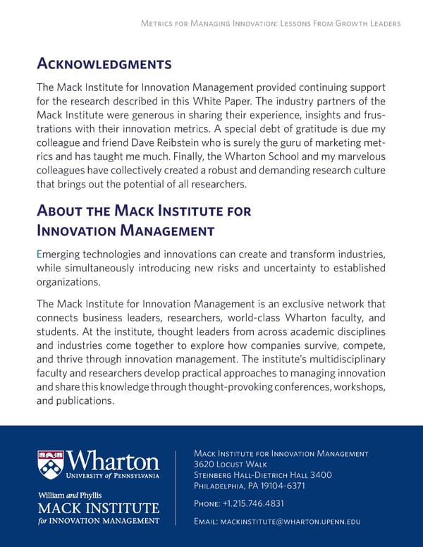 Metrics for Managing Innovation: Lessons From Growth Leaders - Page 32